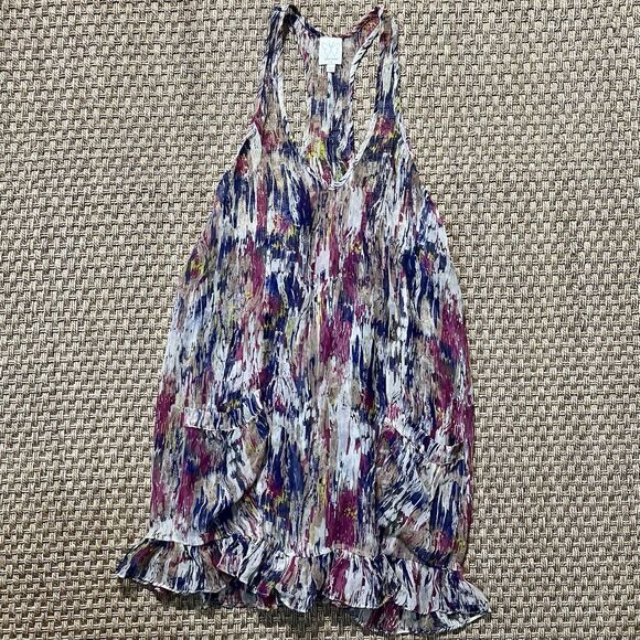 Ella Moss Sheer Racerback Tunic Top Dress Hi-Lo Ruffle Hem 100% Silk Sz S - Picture 1 of 8